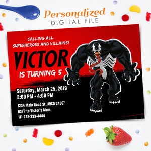 Venom Invitation, Venom Birthday Invitation, Venom Invite, Supervillain Invitation, 5x7 Digital file invite