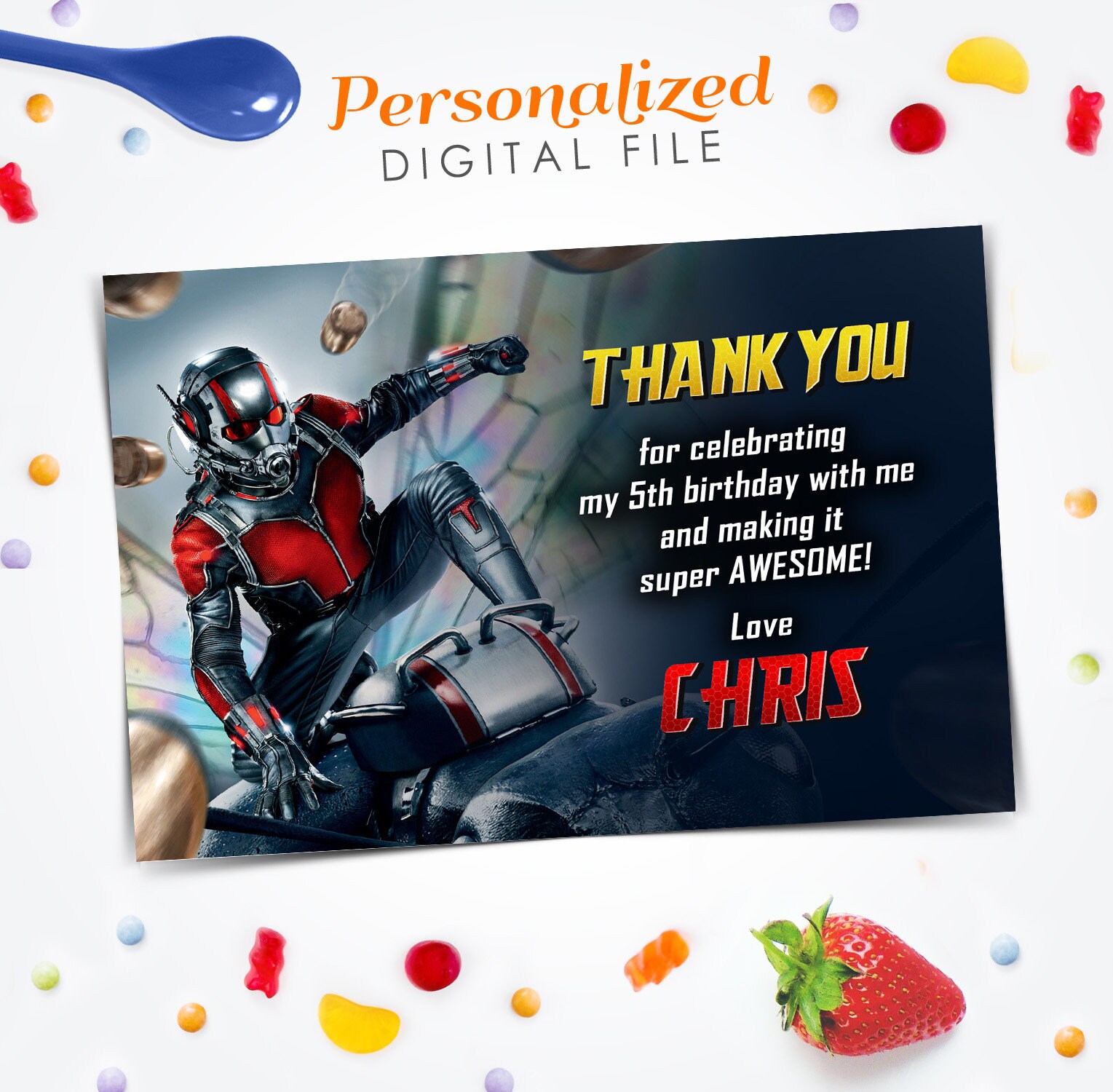 Ant-Man Thank you card, Avengers Thank you card, Ant-Man Birthday printables, 4x6 Digital file