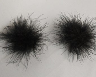 Black Fuzzy Marabou Pom Pom Hair Clips