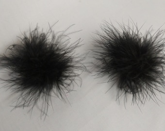 Schwarze Fuzzy Marabou Pom Pom Haarspangen