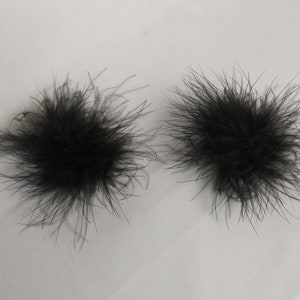 Black Fuzzy Marabou Pom Pom Hair Clips