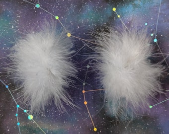 White Fuzzy Marabou Pom Pom Hair Clips