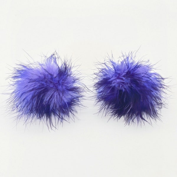 Purple & Lavender Mix Fuzzy Marabou Pom Pom Hair Clips