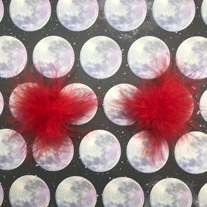 Red Fuzzy Marabou Pom Pom Hair Clips