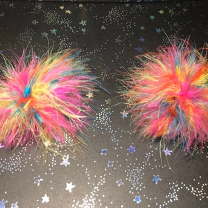 Rainbow Fuzzy Marabou Pom Pom Hair Clips