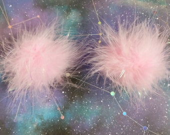 Baby Rosa Fuzzy Marabu Pom Pom Haarspangen