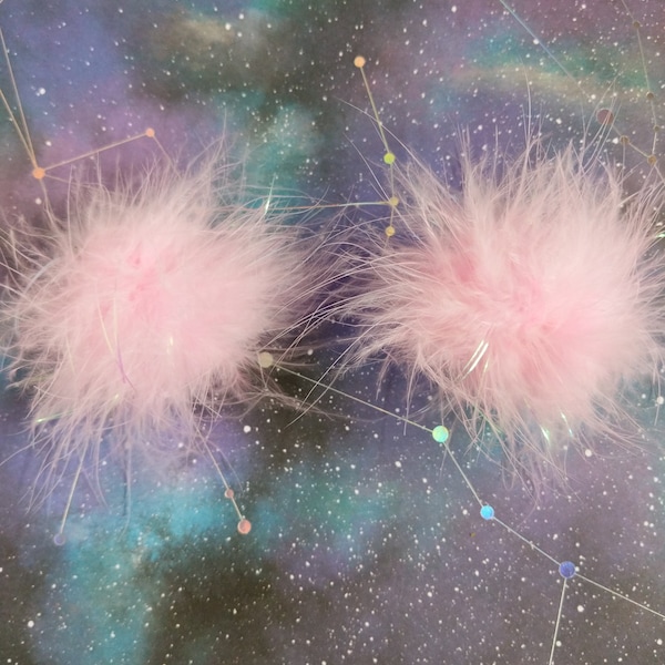 Baby Pink Fuzzy Marabou Pom Pom Hair Clips