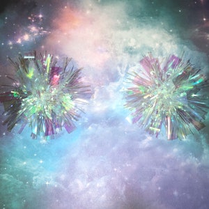Iridescent Tinsel Pom Pom Hair Clips