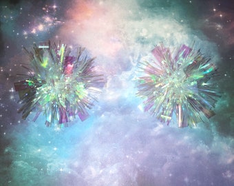 Schillernde Tinsel Pom Pom Haarspangen
