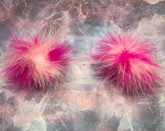 Hot Pink & Baby Pink Mix Fuzzy Marabou Pom Pom Hair Clips