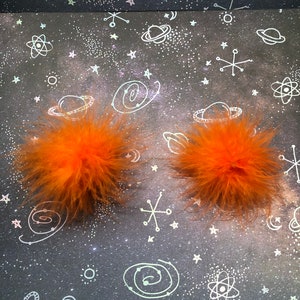 Orange Fuzzy Marabou Pom Pom Hair Clips