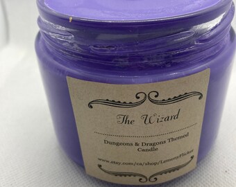 Velas de soja con aroma a mago, ambientadas en mazmorras y dragones, con temática de clase de personaje y juego de dados aleatorios GRATIS y bolsa de dados