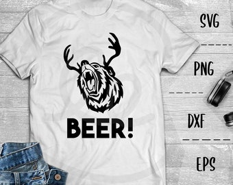 BEER SVG Bear and Deer, Funny Animal, Antlers, Roaring Bear -Png EpS DXF Cricut Silhouette, Heat Transfer Vinyl, Htv, Decal, Stencil, Vector