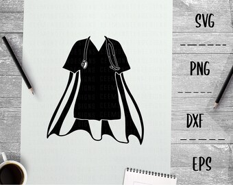 Nurse SVG Cape Hero Superhero Nurse Healthcare- PNG EpS DXF, Cricut, Silhouette, Heat Transfer Vinyl, Clip Art, Decal, Stencil, Vector