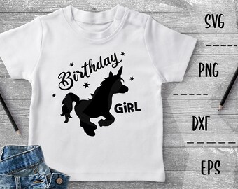 Birthday Girl SVG Unicorn Cute Birthday Party Stars - Svg PNG EpS DXF, Cricut, Silhouette, Heat Transfer Vinyl, Htv, Decal, Stencil, Vector