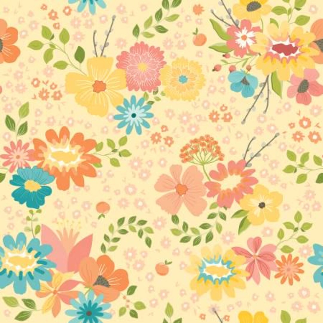 Spring's in Town Main Sunshine Floral Fabric by Sandy Gervais for Riley ...