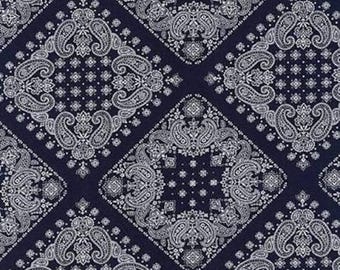Navy Blue Bandana Fabric by Robert Kaufman Sevenberry Bandana 82103D2 4 Cowboy Fabric, Blue