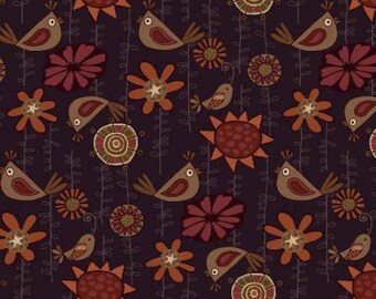 Purple Birds and Flowers by Henry Glass 2498 58  **This is a 1.72 yd cut = (63 inches)** #4