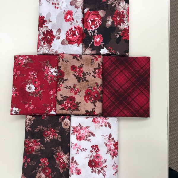 Rory Floral Reds (7) Piece Fat Quarter Bundle by Windham Fabrics 910123  **This is 1.75 yds cut into 18x21 inch cuts**