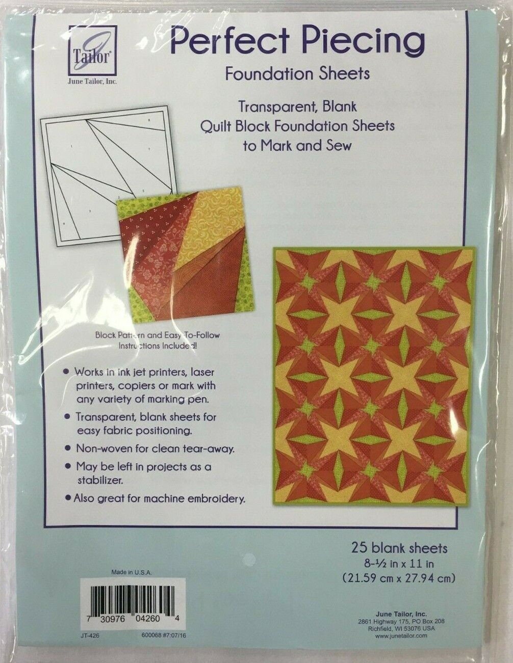 June Tailor Perfect Piecing Quilt Block Foundation Sheets-8.5X11 50/