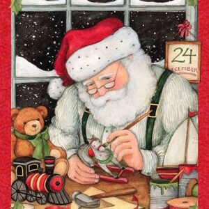 Christmas Eve Santa Fabric Panel (# 107) This Panel Measures 36&quot; X 44&quot;  #5