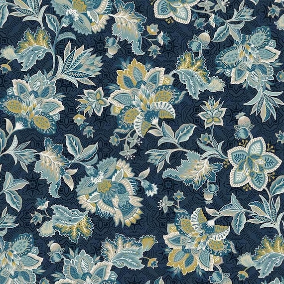 Hampton Court Night Blue Jacobean Blossom Fabric by Michael Miller Fabrics DCX 11632 **This is a 2 yd or 72 inch cut** #2