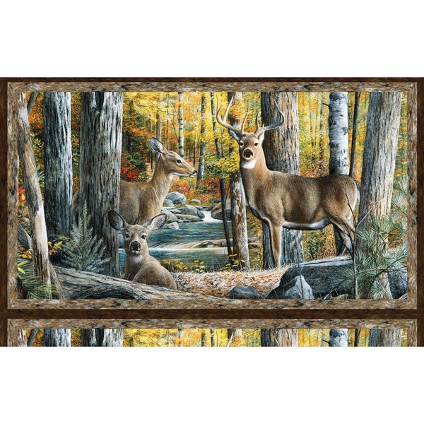 Hidden Valley Deer Fabric Panel Designed by Kevin Daniel for Wilmington Fabrics  (175)