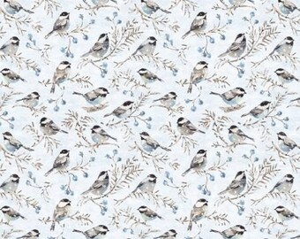 Woodland Frost Light Blue Birds and Berries Fabric by Wilmington 3041-17785-420, **Cut piece 2 Yards (72 inches).**