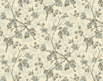 Cocoa Blue Wild Rose Parchment Fabric by Laundry Basket Quilts for Andover Fabrics A 604 LB **This is a 2 Yard Cut**