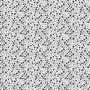 May include: A repeating pattern of black and white circles of varying sizes and opacities. The circles are scattered across a white background, creating a textured, dotted effect. Some circles are solid black, while others are outlined.