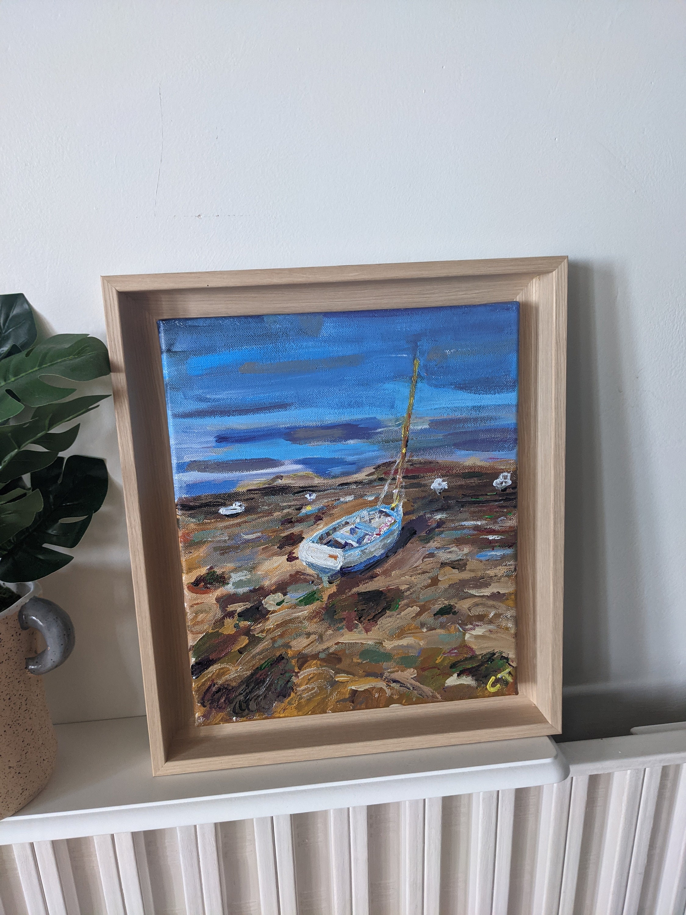Marée Basse à Plougerneau | Peinture en Acrylique d'une Barque Décor Post-Impressioniste Bureau Salo