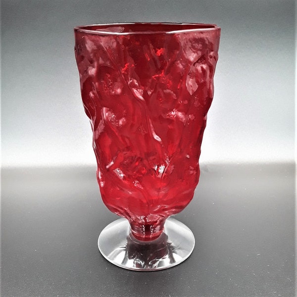 MORGANTOWN CRINKLE RED Glass Applied Crystal Base Seneca Driftwood Goblet Water Glass Mid Century Modern Retro Glass Goblet Antique Goblet