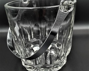 Vintage RETRO Glass Ice Bucket ELEGANT Glass Ice Bucket / Metal Handle MCM Barware