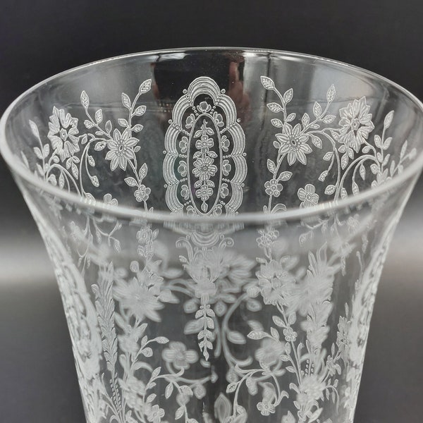 Vintage TIFFIN June Night Crystal Glass ICED TEA Glass Footed Antique Etched Glass Goblet Elegant Etched Glass