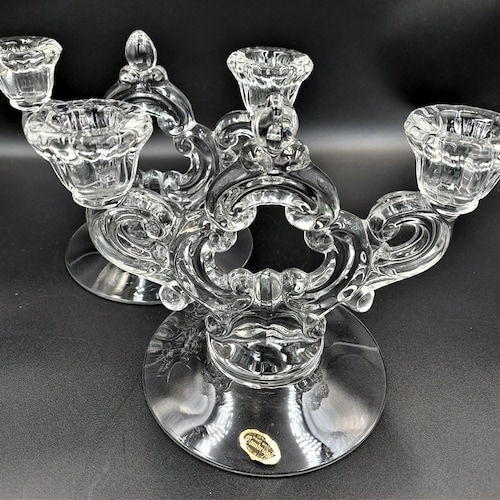 Antique CAMBRIDGE KEYHOLE Double Light Glass Candle Holders Elegant ERA