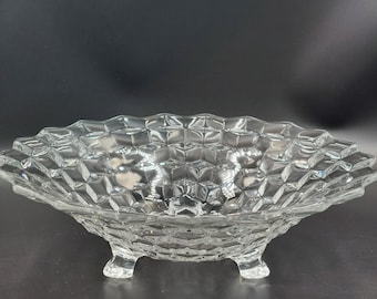 Vintage FOSTORIA AMERICAN Pattern Glass Footed Large Glass Serving Bowl Salad Bowl Beautiful Vintage Glass Example In Excellent Condition!
