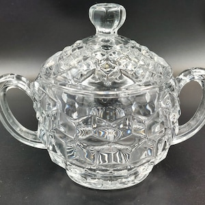 Vintage FOSTORIA AMERICAN ELEGANT Crystal Glass Double Handle Covered Sugar