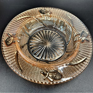 Vintage JEANNETTE Iris & Herringbone IRIDESCENT MARIGOLD Depression Glass Butter Dish Bottom Dish