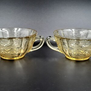 Vintage FEDERAL Glass Co Amber Yellow MADRID Pattern Double Handle Depression Glass Soup Bowls Antique Dinnerware Vintage Glass
