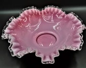 Antique FENTON SILVERCREST PEACHBLOW Large Ruffled Crimped Brides Bowl