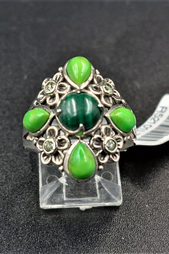 Vintage Sterling Silver & MALACHITE with LIME Gree