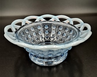 Vintage IMPERIAL "Laced Edge" Opalescent Ritz Blue Depression Glass Candy Bowl / Mint Bowl