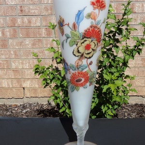 Vintage Antique BRISTOL Glass? VICTORIAN SATIN Glass Floral Motif Large Twist stem White Vase Antique Vase Collectable Glass Home Decor