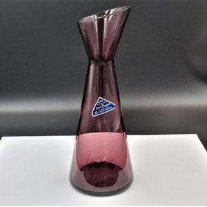 Vintage OLD MORGANTOWN Handmade Lead Crystal ADAMS Slant Vase &quot;Burgundy&quot; Color Mid Century Modern Retro Glass Vase