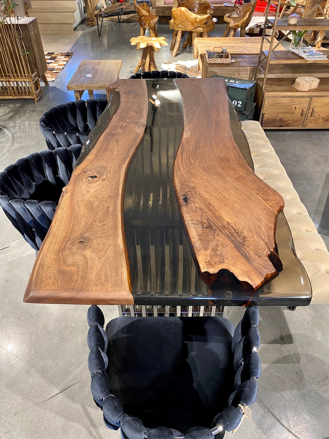 Black Epoxy Resin Walnut Dining Table Unique Epoxy River Etsy