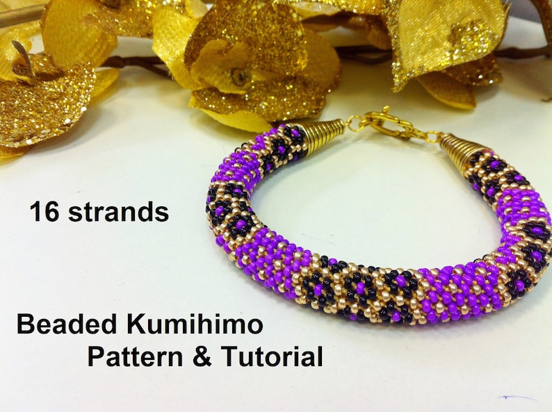 16 strands beaded kumihimo pattern PDF tutorial purple Etsy