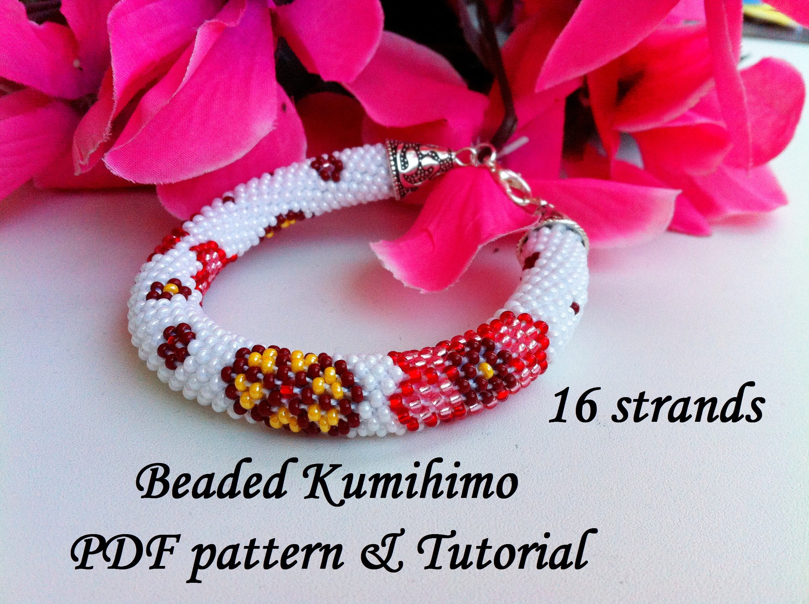 16 strands beaded kumihimo pattern PDF tutorial flower meadow Etsy