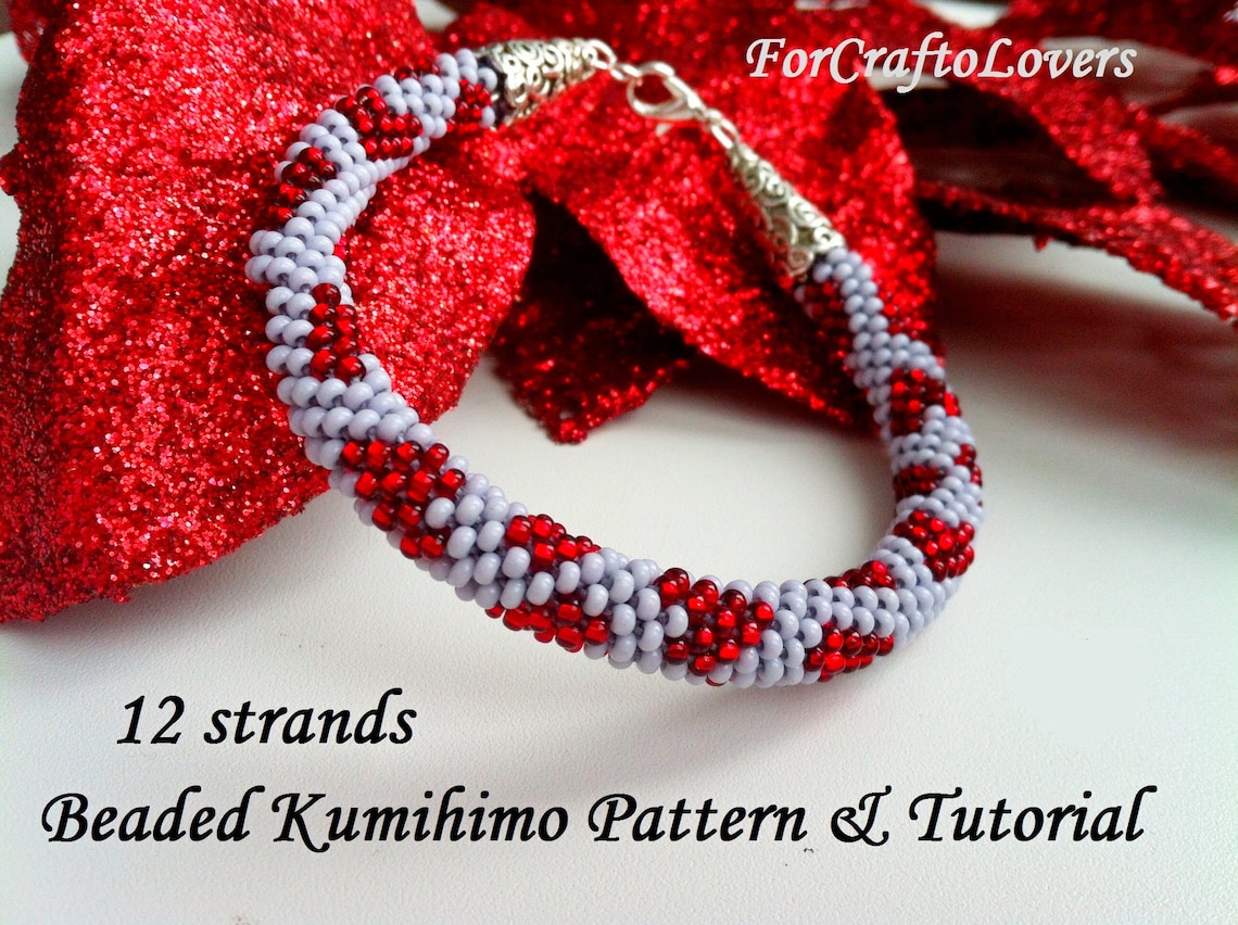 12 strands beaded kumihimo pattern PDF tutorial Hearts on the Etsy