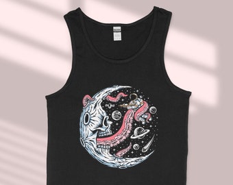 Moon Kraken Tank Top - Space Kraken Muscle Tank for Him or Her - Unisex Alien Clothes - Dope Scifi Gift - Cool Mens Tank Top Concert Clothes