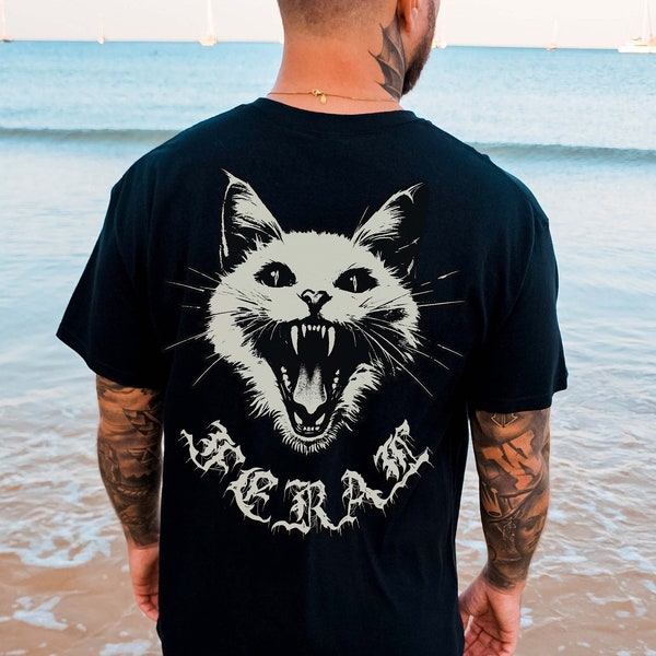 Feral White Cat T-Shirt | Premium Trippy Cat Shirt | Dark Aesthetic Goth Clothing | Grunge Punk Tees for Men and Women